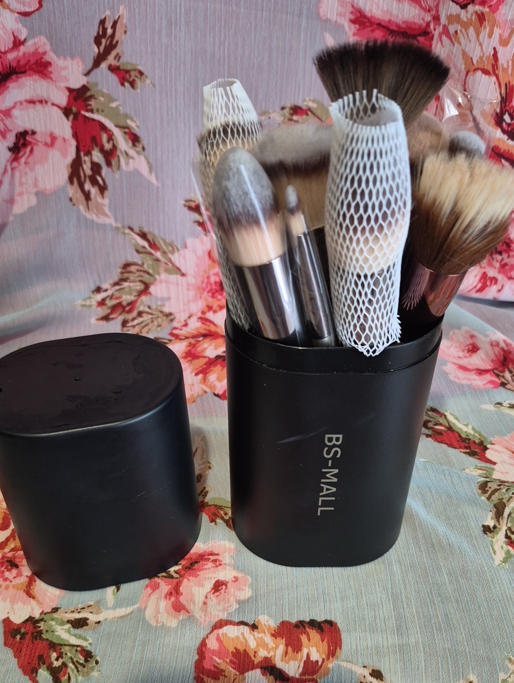 BS-MALL Makeup Brush Set with Black Case - Pink/White Brush Heads